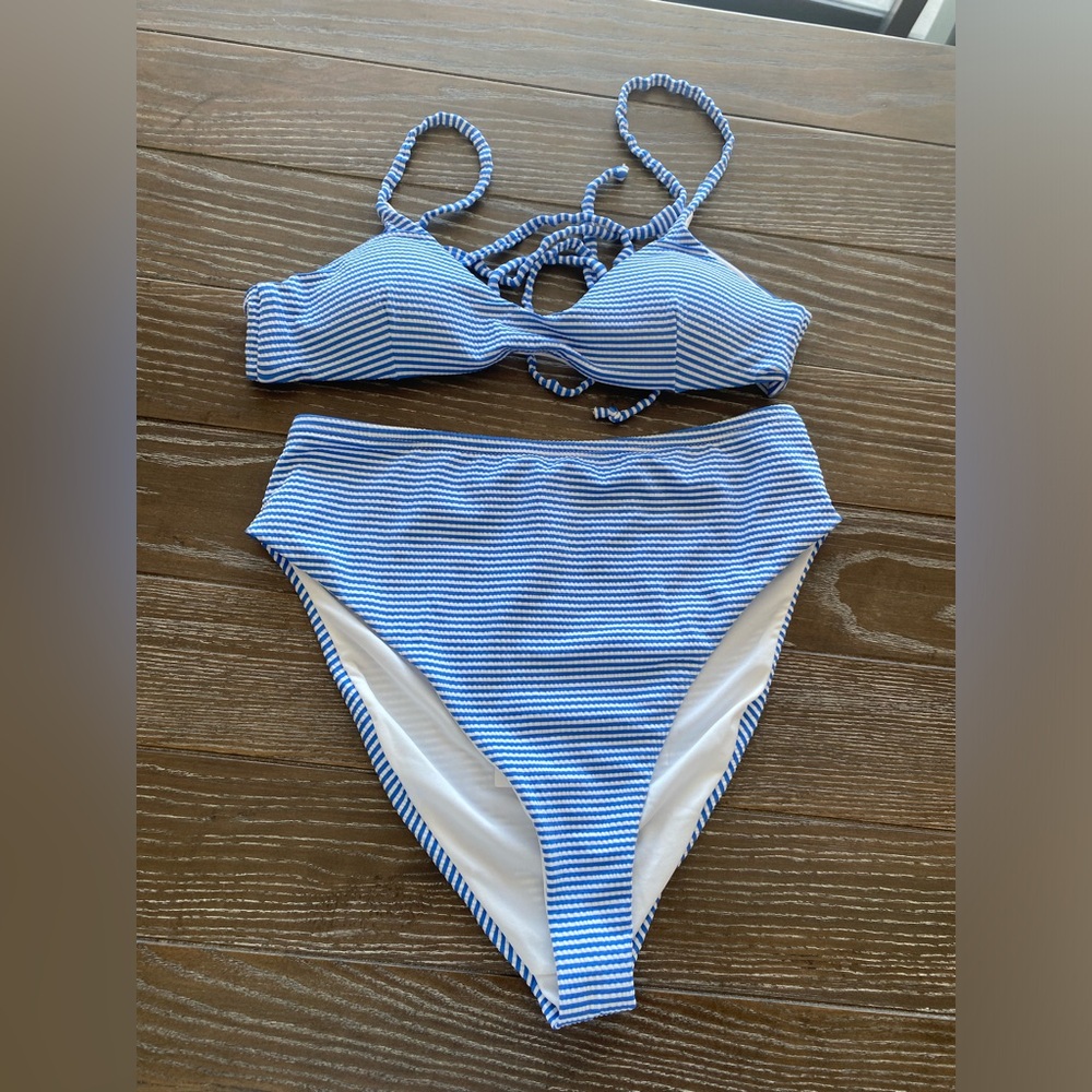 Striped high wasted, high thigh bikini